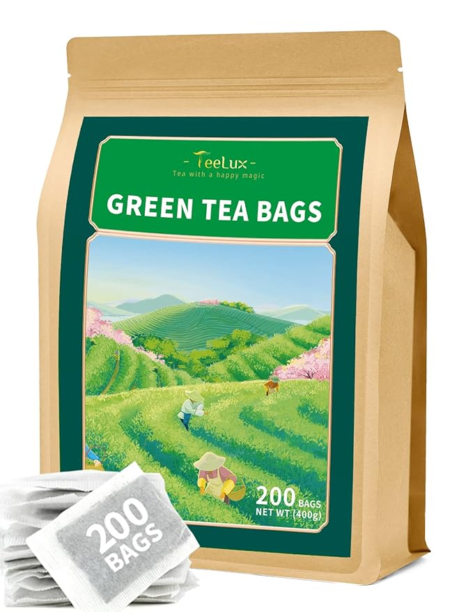 TeeLux Green Tea Bags, Natural Pure Green Tea, Super Antioxidant, Caffeinated, Support Overall Health, 200 Count