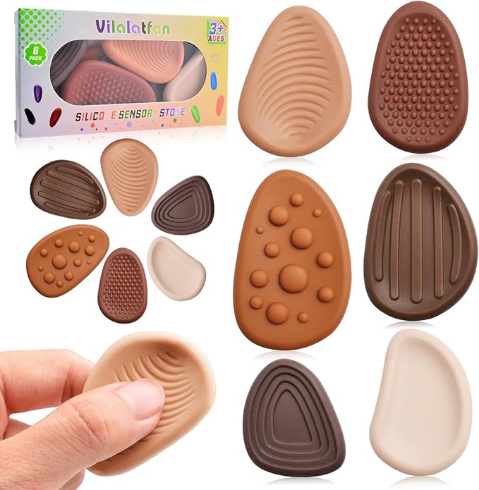 Fidget Toys Sensory Stones for Kids and Adults,6 PCS Texture Worry Stone for Anxiety Autism Teen Calm Down & ADHD Stress Relief,Quiet Fidgets for Classroom Small Prizes Gifts for Travel Toy