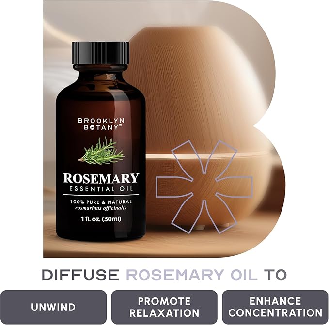 Brooklyn Botany Rosemary Essential Oil - 100% Pure and Natural - Premium Grade Oil with Dropper - for Aromatherapy and Diffuser - 1 Fl Oz