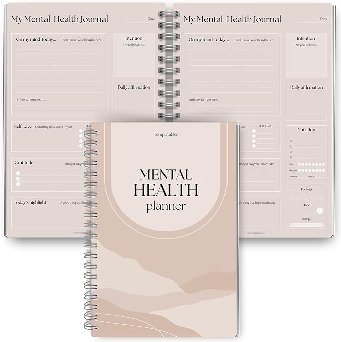 Mental Health Journal Planner | Daily Gratitude, Self Care, Intentions, Affirmations and Nutrition (Lux, A5 Ring Bound)