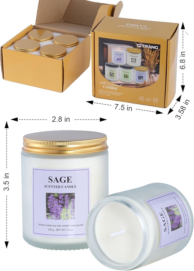 4 Pack Sage Candle Set, 30 oz 200 Hour Home Aromatherapy Jar Candles, Long Lasting Aromatherapy Candles for Bedrooms Yoga Rooms Lounges Gardens Patios Balconies and Camping