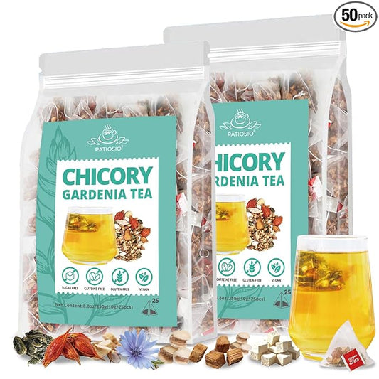 Chicory And Gardenia Tea Bags, Kidney and Liver Tea, Chicory Root Chinese Herbal Tea With Gardenia, Licorice, Mulberry Leaf & More, 8 Natutal Ingredients, Kidney Cleanse Detox Tea for Men & Women (2 Pack(50 pcs))