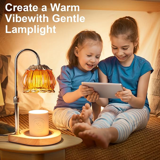 Candle Warmer Lamp with Timer, Adjustable Height Dimmable Candle Warmer Light, Gift for Women Glass Shade Electric Jar Candle Warming Lantern,Home Decor Cozy House Warming Gifts,Orange