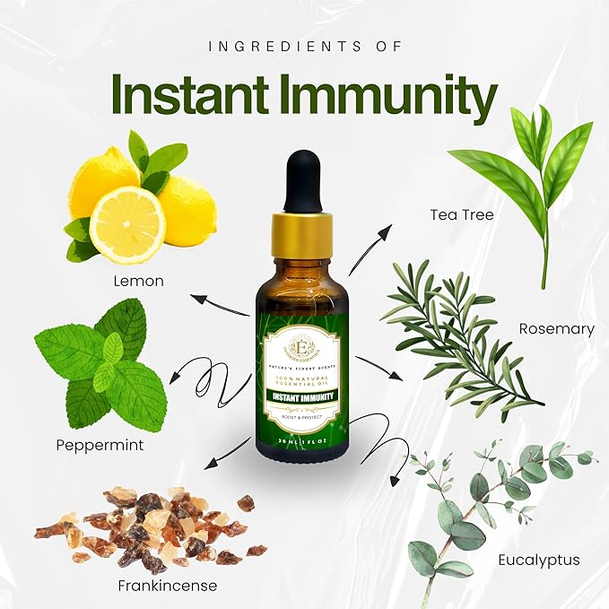 Essential Oil Blend for Immune Boost & Natural Protection by Enhanced Essentials|Pure,Slow-Distilled Lemon,Tea Tree,Peppermint,Rosemary Oils for Diffuser,Steam Inhalation,Massage|1 fl oz (30 ml)