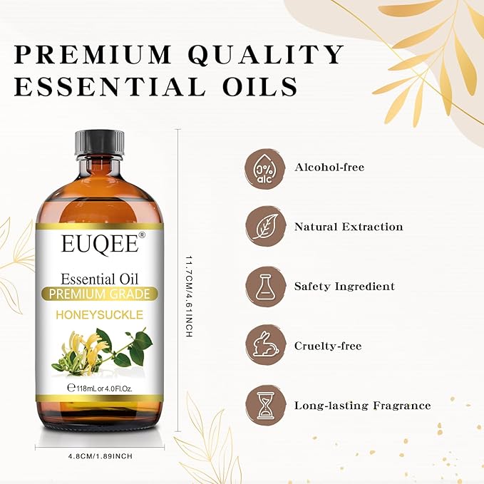 EUQEE Honeysuckle Essential Oil 118ml Pure Honeysuckle Oil Premium Essential Oil - with Glass Dropper Great for Diffuser, DIY Soap, Candle Making - 4Fl. OZ