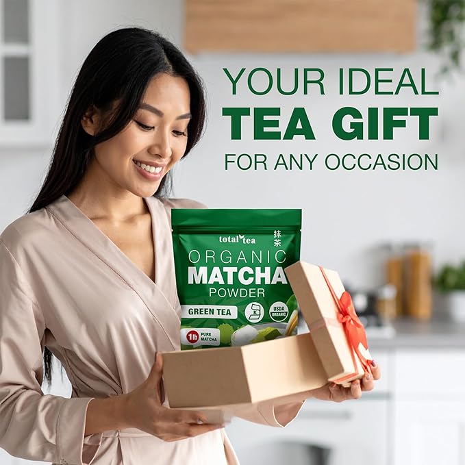 Organic Matcha Green Tea Powder (1lb) – Certified USDA Organic Powder for Matcha Latte, Tea, and Smoothies – Kosher, Non-Gmo, Antioxidant Rich Tea Gifts by Total Tea