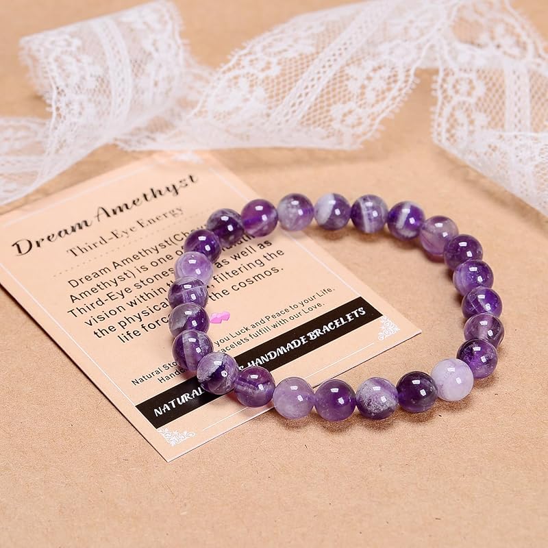 AD Beads Handmade Gemstone Stretch Elastic Bracelet Crystal Reiki Nature's Beauty and Spiritual Essence Unisex (6mm, Dream Amethyst (Third-Eye Energy))
