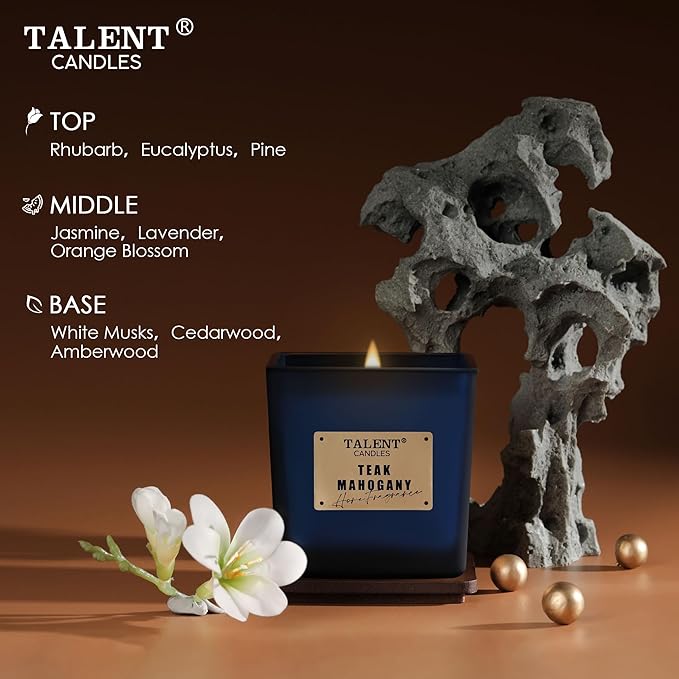 Deluxe Noble Scented Candles, Soy Candles for Home Scented, 7.05oz, Aromatherapy Candles with Lid, Teak Mahogany