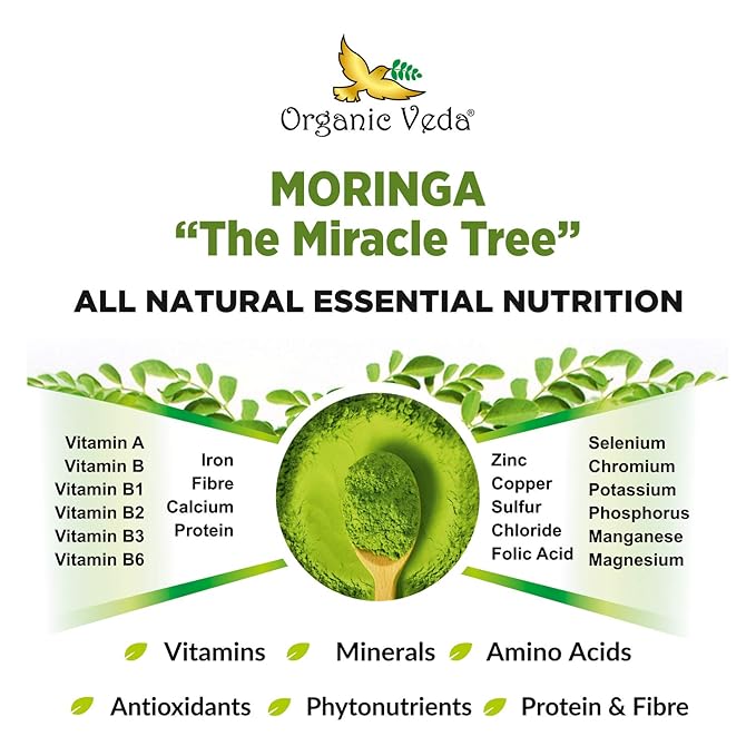 Organic Veda Moringa Tea Leaves - 100% Organic Dried Leaves - Moringa Oleifera Loose Leaf for Herbal Tea - Antioxidants Rich, Naturally Boosts Energy, Supports Digestion & Immune System - 7oz