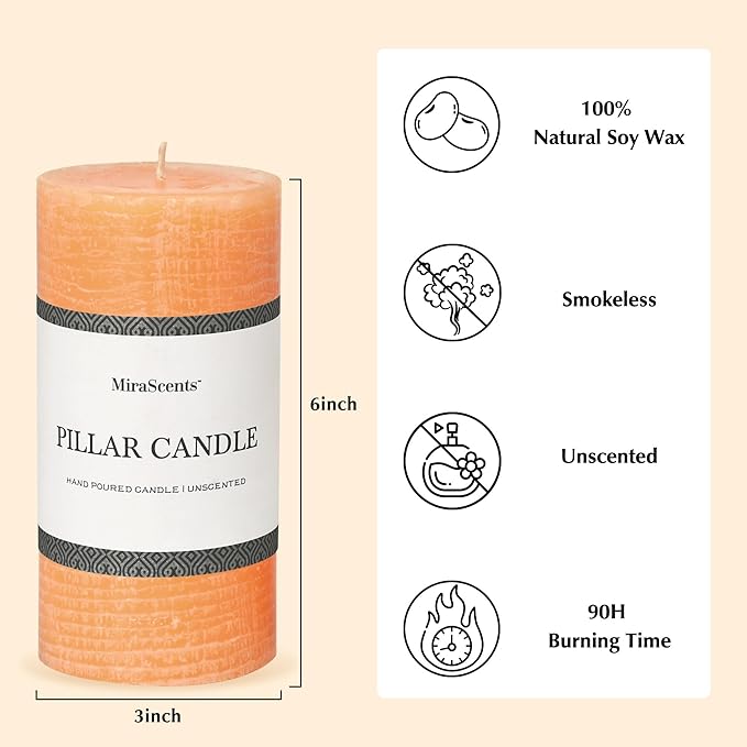 3x6 Inch Yellow Pillar Candles - Set of 3, Unscented, Large, Smokeless Dripless Candles for Dinner Table Decor, Home Rustic Decor, Fall Centerpieces