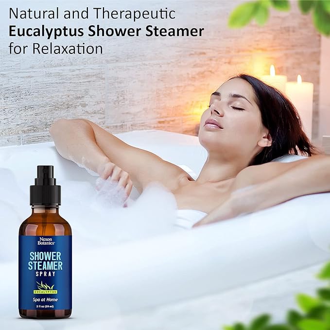 Eucalyptus Shower Spray 2 fl oz – Aromatherapy Shower Mist with Essential Oils – Eucalyptus Steam Spray for Sauna, Spa, Bathroom & Room – Nexon Botanics