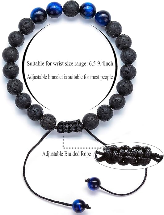Hamoery Men Women 8mm Lava Rock Aromatherapy Anxiety Essential Oil Diffuser Bracelet Braided Rope Natural Stone Yoga Gifts Beads Bracelet Bangle-21017