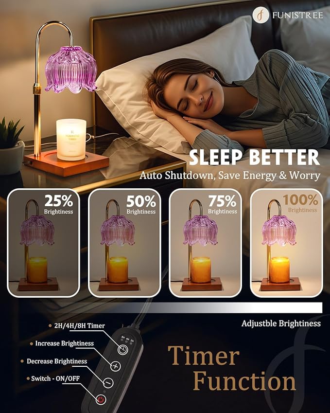 Candle Warmer Lamp with Timer Dimmable, Height Adjustable Birthday Gifts for Women Mom House Warming, Home Decor, Lotus Flower Candle Lamp Warmer 2 Bulbs Inc (Purple)