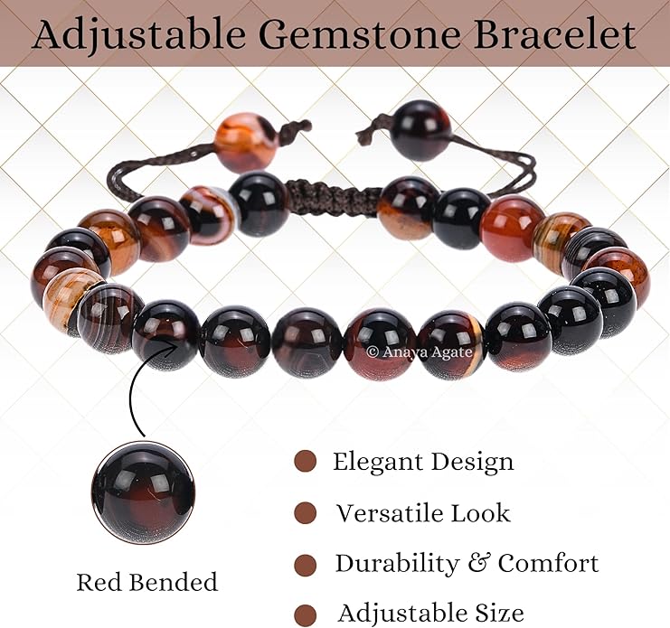 Energy Protection Crystal Handmade Adjustable Bead Bracelet Perfect for Men, Women’s Gift - Gemstone Healing Stretch Bracelet Pulsera Para Hombre Mujer Stocking Stuffer