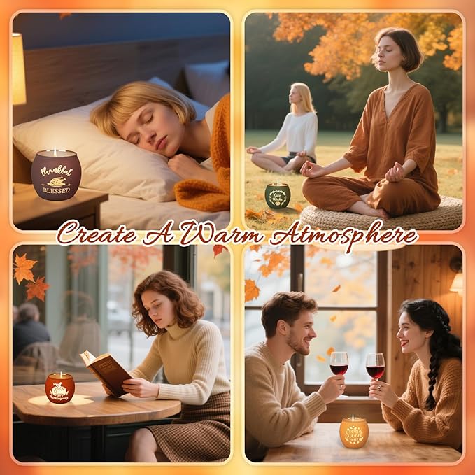 Lanpn Fall Thanksgiving Scented Candles Gift Set, 4 Pack 16oz Fall Aromatherapy Candle, Glass Jar Candles for Woman Man, Autumn Pumpkin Fragrance Table Farmhouse Decoration Tabletop Centerpiece