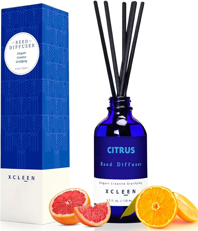 Citrus Scented Reed Diffuser, Orange, Lime & Lemon Oil Reed Diffuser, Real Citrus! Holiday Home Fragrance for Bathroom Office Decor