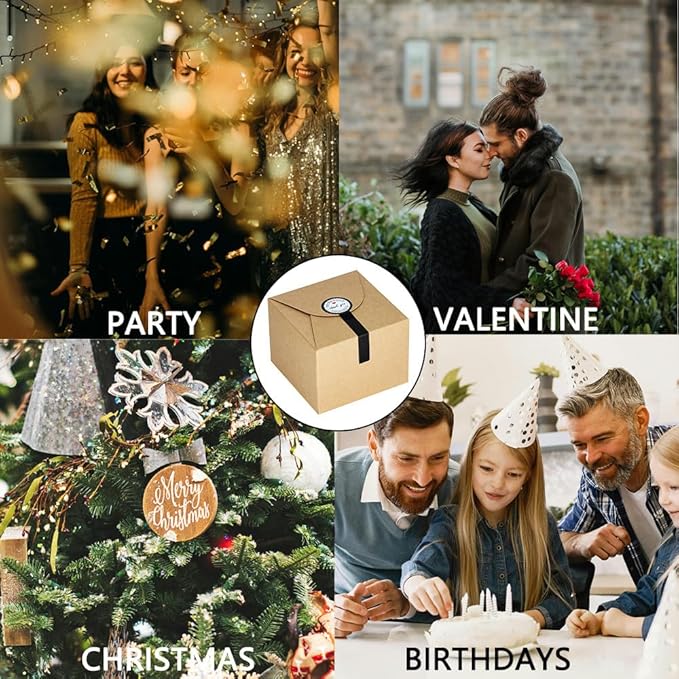 Brown Gift Box with Stickers, 10 Pack Small Cute Boxes for Gifts, Candy, Cookie, Chocolate, Craft, Candle, Party, Birthday and More(4.75” x 4.75” x 3.53”)