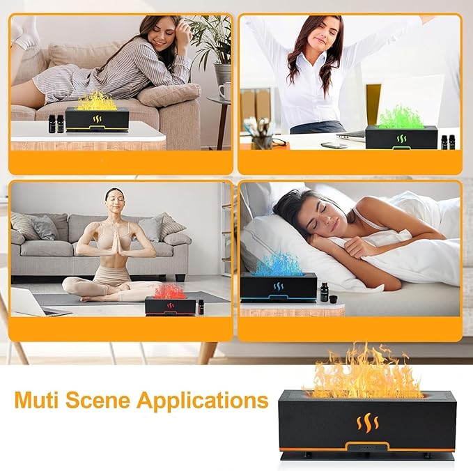 7 Colors Flame Diffuser Essential Oil Diffuser with 6 Essential Oils, 200ml Ultra-Quiet Aromatherapy Diffuser for Office Home Bedroom Aroma 360 Diffuser (Fire-Gray Set)