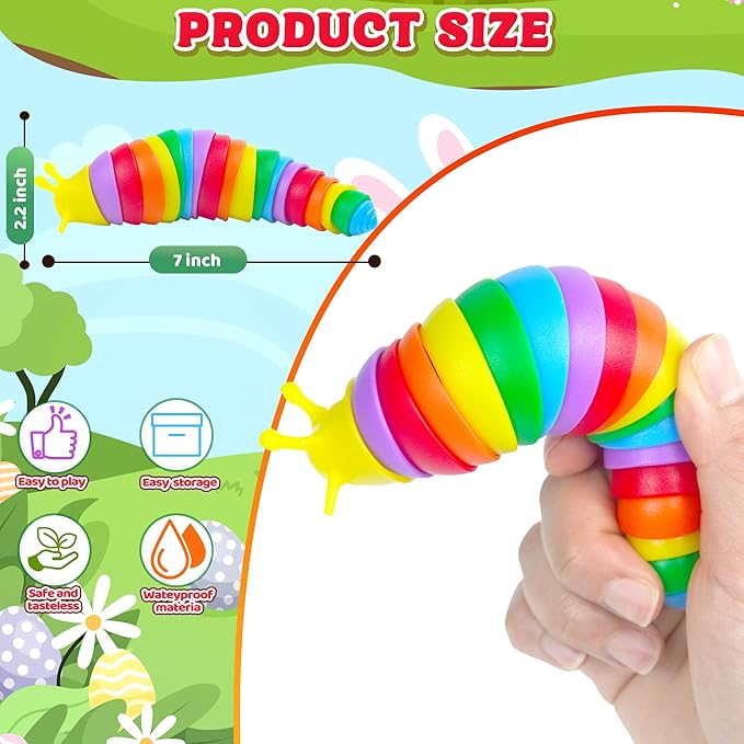 Large Fidget Slug Pack 3PCS for Toddler Kids, Baby Airplane Travel Activities Road Trip Car Toy ASMR Sensory Toys Restaurant Figette Worm Gift for Girl Boy Adult Autism Autistic ADHD Caterpillar Stim
