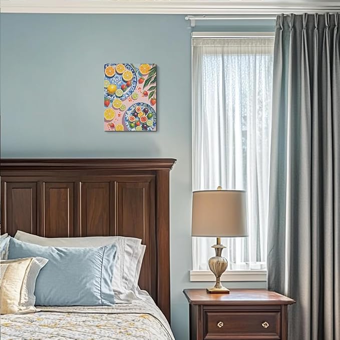 Italy Lemon Wall Art, Citrus Fruit Botanical Still Life Oil Painting Canvas Framed Prints Modern Decorations, Summer Aesthetic Theme Poster for Living Room Dining room Entryway Farmhouse