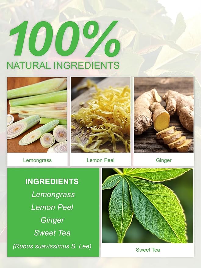 TeeLux Lemon Ginger Herbal Tea, Refreshing Lemon with Spicy Ginger Root & Zesty Lemongrass, Caffeine Free, Soothing & Tangy Flavor, 100 Tea Bags