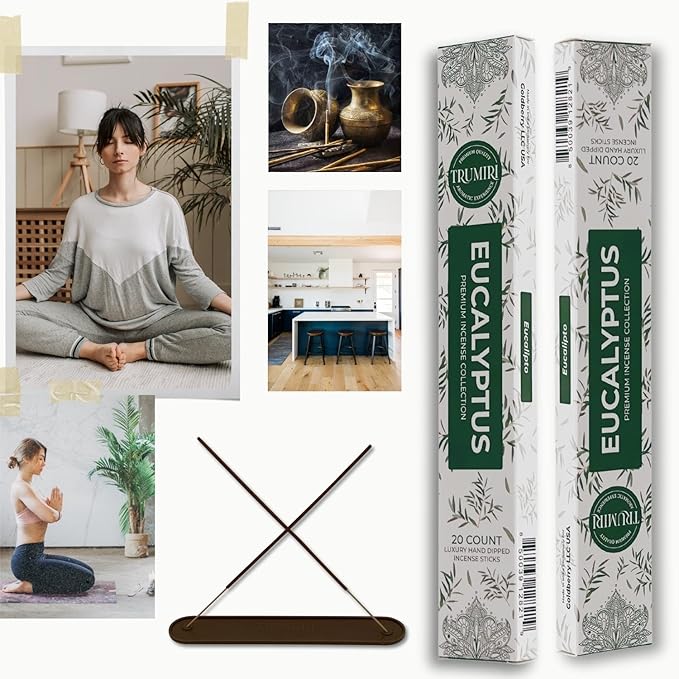 Eucalyptus Incense Sticks - Total 120 Insence-Sticks - 6 Packs of 20 Insense - Inciensos - Inscents - Natural Non Toxic Ingredients - Incents - Incence - Inscense - Insents
