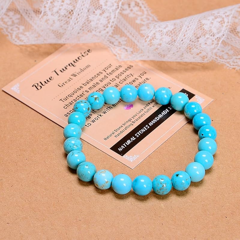 AD Beads Handmade Gemstone Stretch Elastic Bracelet Crystal Healing Reiki Nature's Beauty and Spiritual Essence Unisex (6mm, Blue Turquoise (Great Wisdom))