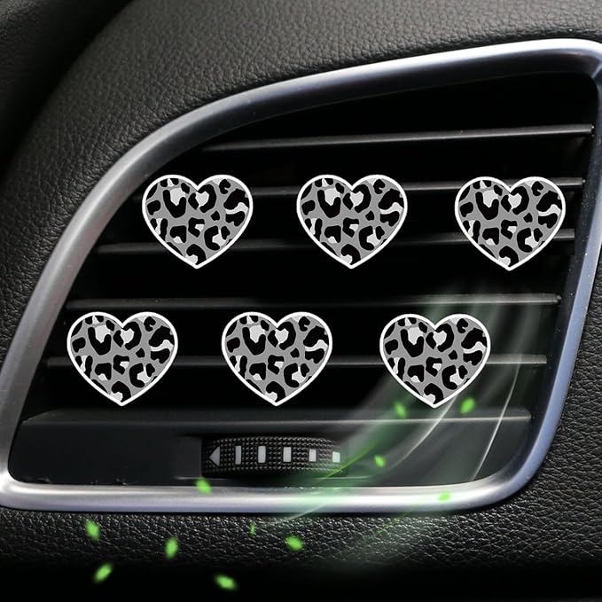 6 Pcs Heart Air Vent Clips, Cute Heart Cars Air Fresheners Vents Clips Funny Cars Diffuser Vent Clips Car Interior Decor Charm Cute Car Accessories Decoration for Women Automotive (Leopard Texture)