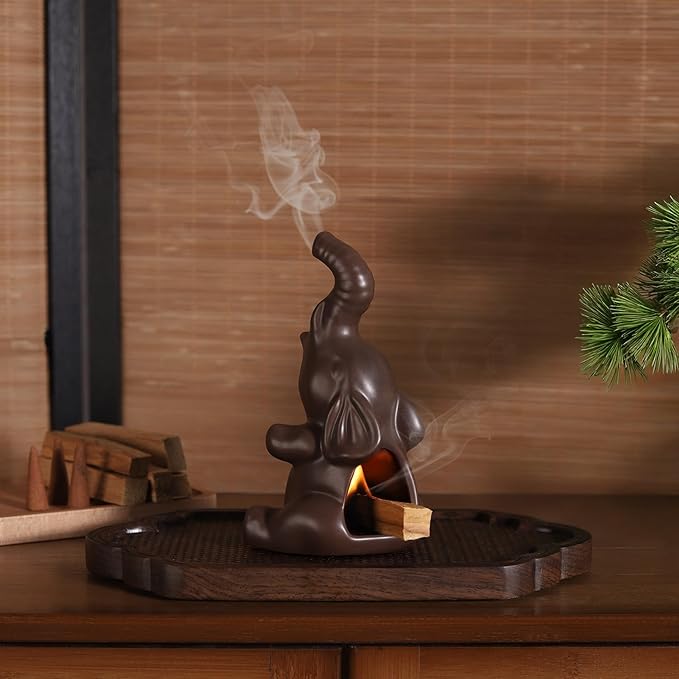 Potiera Small Cute Elephant Incense Holder, Handmade Ceramic Palo Santo and Cone Incense Burner for Meditation Home Decor, Mother's Day Elephant Gifts for Women, Christmas Birthday Gift for Mom Dad