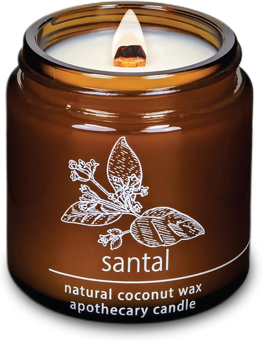 Hemlock Park Crackling Wood Wick Candle Handcrafted with Natural Coconut Wax (Small 4 oz, Santal)