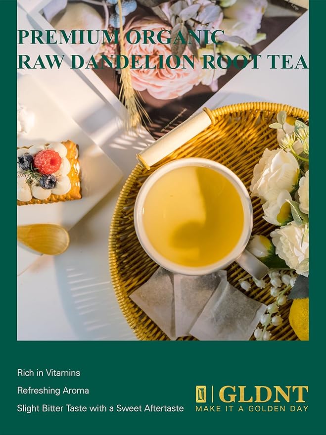 GLDNT Organic Dandelion Root Tea Bags, Premium Organic Raw Dandelion Root Tea, Smooth Taste, Caffeine Free, 100 Count