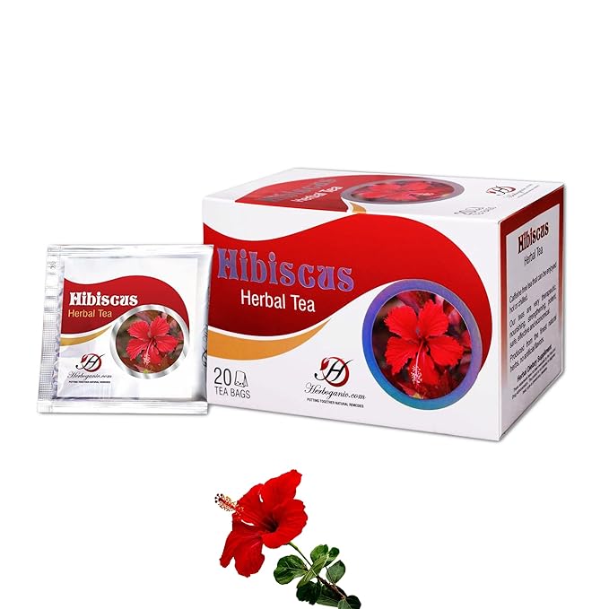 HERBOGANIC Hibiscus Herbal Tea - Digestion and Immune Support | Refreshing and Delicious Blend | Natural Ingredients | 20 Tea Bags