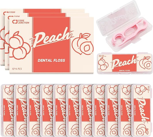Travel Floss Picks, Peach Flavor, Dental Floss for Adults, 120 Count (3 Boxes of 4 Travel Packs)