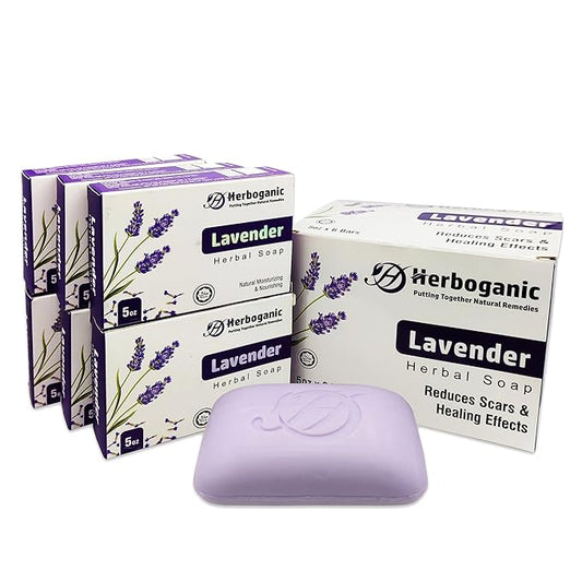 HERBOGANIC Lavender Herbal Soap | Pack of 6 of 5oz soap Bar | Ideal for Men and Women, Soothing and Nourishing Soap for Moisturization