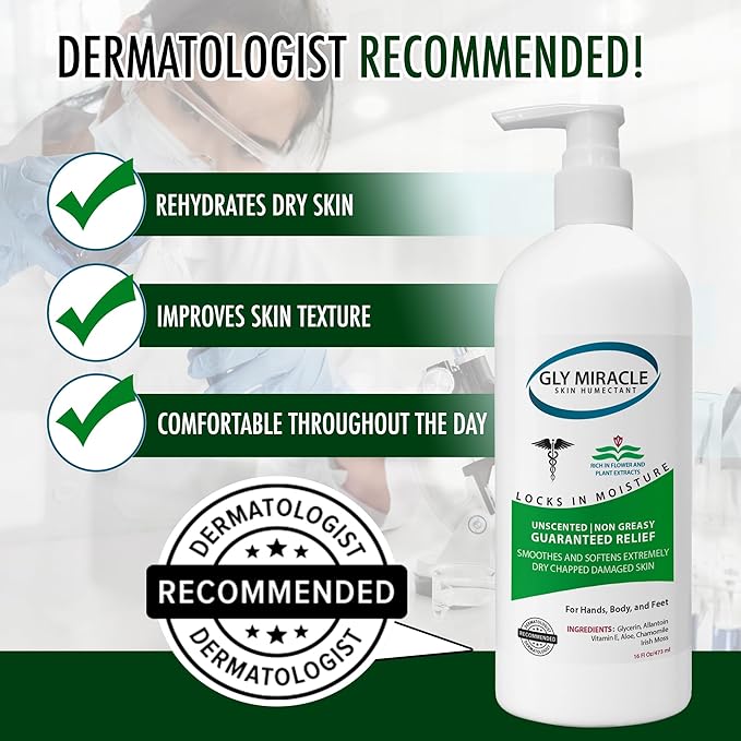 GLY MIRACLE Moisturizing Body Cream Lotion, 16 ounce - Non-Greasy Skin Humectant for Extremely Dry Skin, Hands, Body, and Feet, Fragrance-Free with Pure Glycerin for Nourishing Hydration.