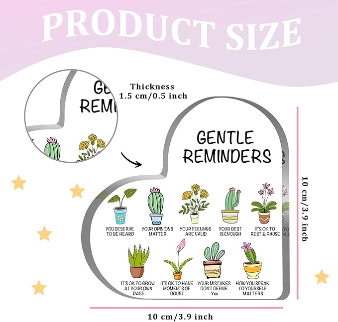 Gentle Reminders Decor, Positive Affirmations Desktop Art Decorations for Home Therapy Office School Counselling Office Mental Health Awareness Gifts