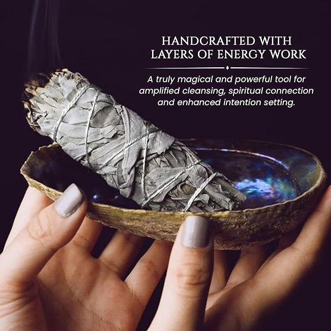 White Sage Smudge Sticks - Salvia Blanca - Reiki & Full Moon Charged with Quartz Crystals for Energy Clearing, Meditation, Negative Energy Removal, Purification, Spiritual Healing, Incense Wands (1)