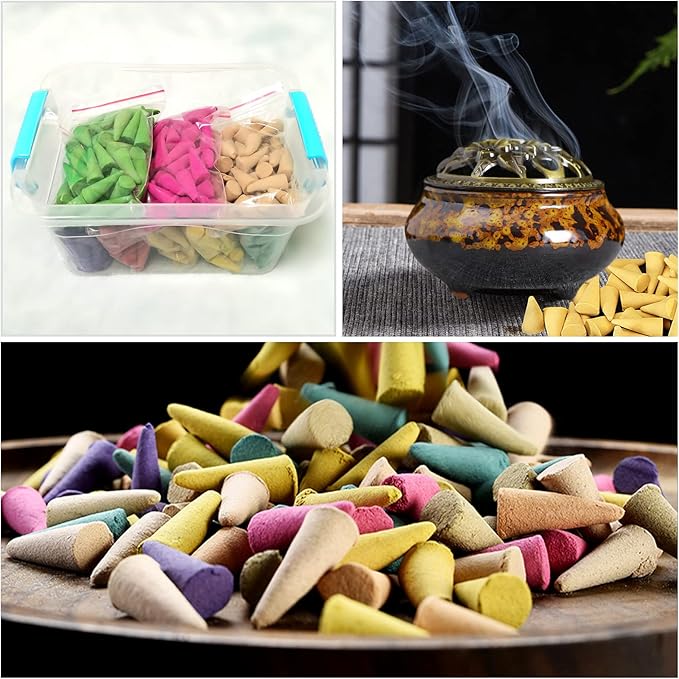 Incense Cones， 8 Mixed (320 Cones Total) Cone Incense Scents, and A Ceramic Incense Burner. Natural Scent Cone， for Meditation, Yoga, Purification, and Aromatherapy.