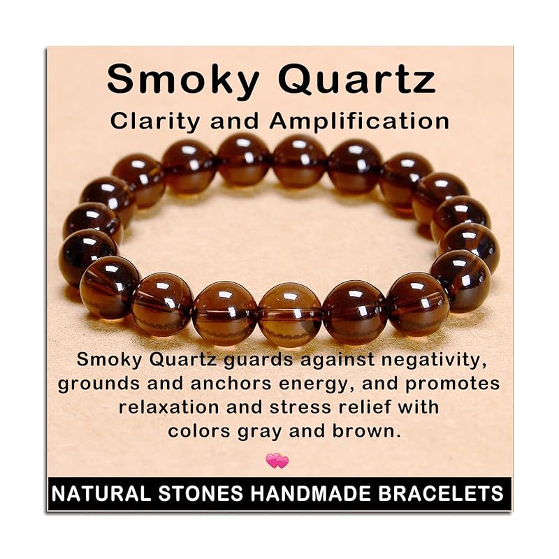 AD Beads Handmade Gemstone Stretch Elastic Bracelet Crystal Healing Reiki Nature's Beauty and Spiritual Essence Unisex (10mm, Smoky Quartz (Clarity and Amplification))