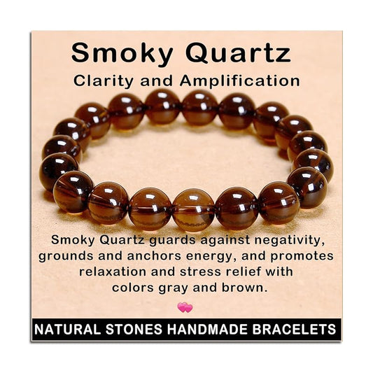 AD Beads Handmade Gemstone Stretch Elastic Bracelet Crystal Healing Reiki Nature's Beauty and Spiritual Essence Unisex (10mm, Smoky Quartz (Clarity and Amplification))