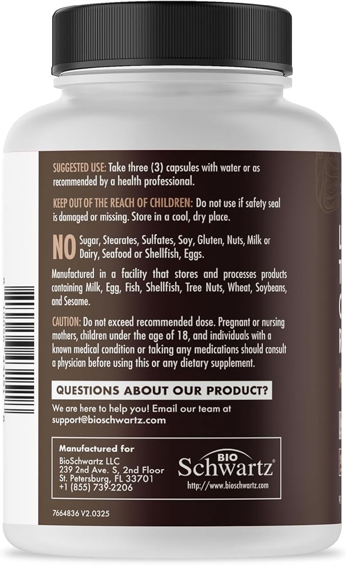 BioSchwartz 13-in-1 Mushroom Complex Capsules - Organic Mushroom Supplement with Lions Mane, Chaga, Reishi, Cordyceps - Supports Focus, Energy, Immune System - with BioPerine for Absorption, 90 Count