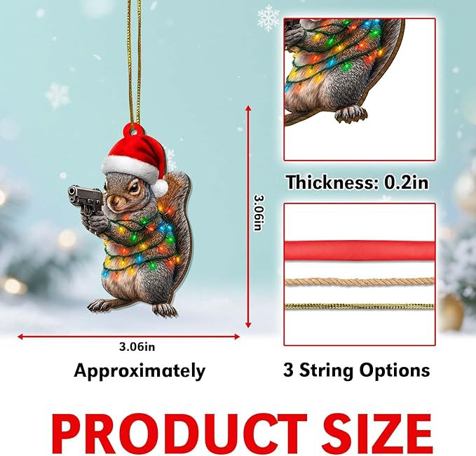 Funny Squirrel Christmas Ornament, Cute Holiday Tree Decoration with Santa Hat and Lights, Humorous Gift for Men & Women
