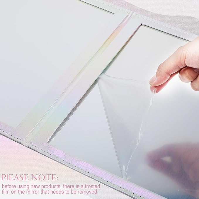 Chunful Foldable Backstage Mirror with Handle Holographic 33.5 X 13.4 Inch Folding Hanging Mirror Rectangular for Travel Dance Bag Home Fitness Spa Gift for Dancers (White)