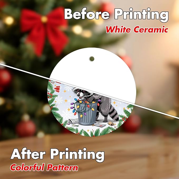 Funny Raccoon Christmas Ornaments 2025 - Im Just Here Ceramic Tree Decoration, 2-Sided UV Print, for Men Women, Rustic Xmas Decor