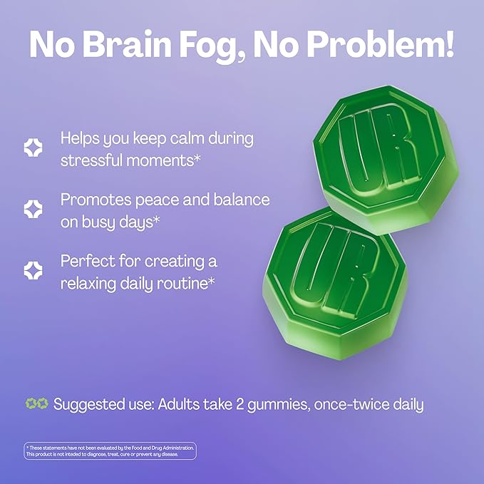 URVI® Neuro Gummies – 500mg Glycine, 150mg L-Theanine (high Potency), Vitamins B1 & B6 for Rest & Sleep, Relaxation, Calm Focus – Sugar-Free – Green Tea & Apple – 60 Count