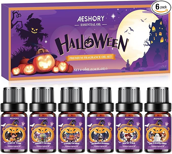 Halloween Fragrance Oil Set, Fall Essential Oils for Diffuser, Candle & Soap Scents, Trick or Treat, Zombie's Garden, Greepy Carnival, Headless Horseman, Scarlet Witch, Ghost Autumn Scented Oil Gift