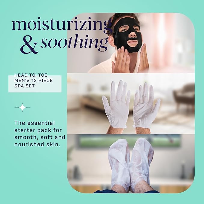 SpaLife Men's 12-Piece Spa Set: Repairing Hand Gloves for Dry Hands, Cooling Mint Foot Socks for Cracked Heels, and Moisturizing Face Mask Ultimate Men Grooming and Relaxation Gift Kit