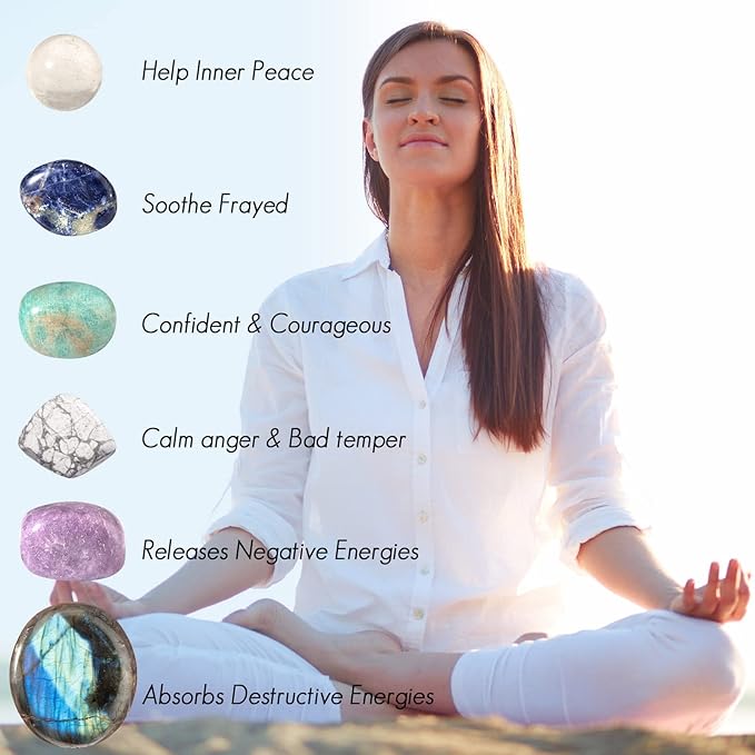 QianCannaor Healing Crystals Set for Calming, Anxiety & Stress with Labradorite Palm Stone, Spiritual Crystals and Gift for Meditation, Manifestation, Reik