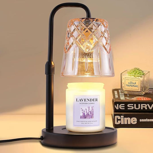 Candle Warming Lamp with Timer Dimmer, Adjustable Height Electric Wax Melt Warmer for Jar Candles with 3 Bulbs, Mother's Day Women's Home Decor Gift, Round Base with Black Pole