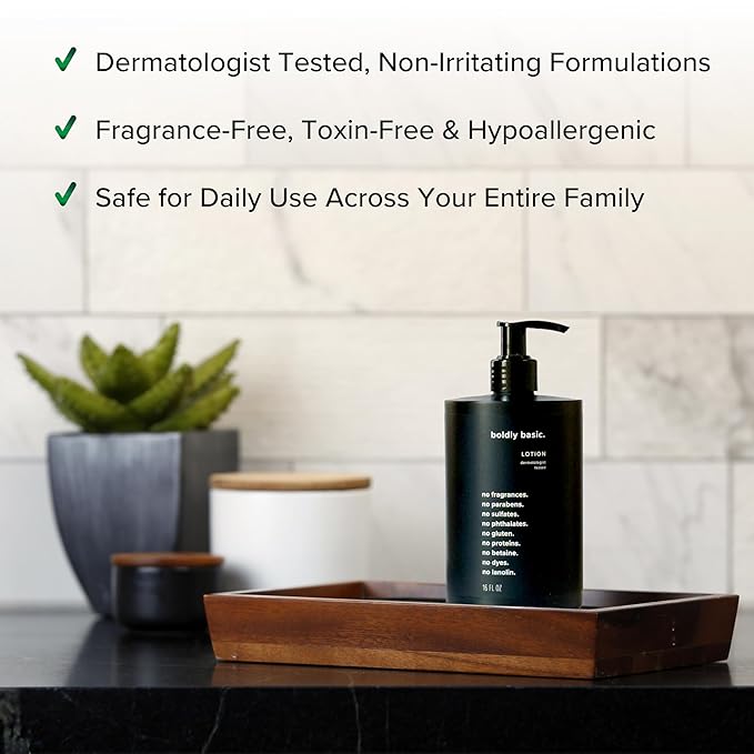 Boldly Basic Fragrance Free Lotion - Moisturizer for Dry and Sensitive Skin - Non Greasy - Unscented - Dermatologist Tested - No Sulfates, Parabens or Gluten - Hypoallergenic & Moisturizing